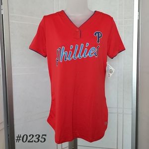 💟LAST Small *New! Phillies Women baseball shirt blue on red short sleeve